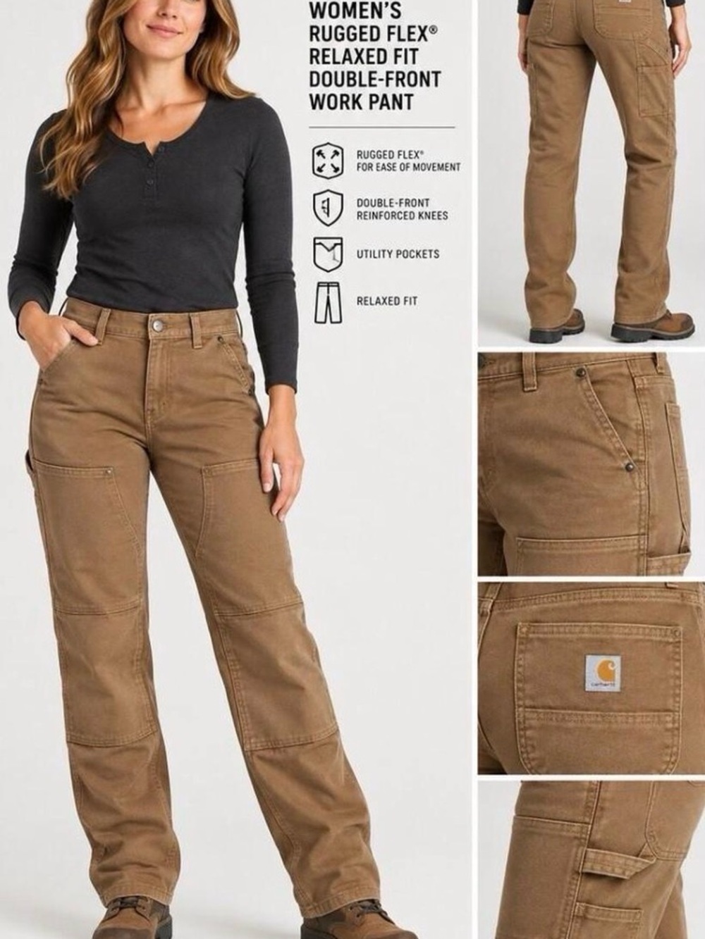 Carhartt - Women's Relaxed Fit Stretch Twill Pant Sz 8 tall new with tag brown - Picture 8 of 9